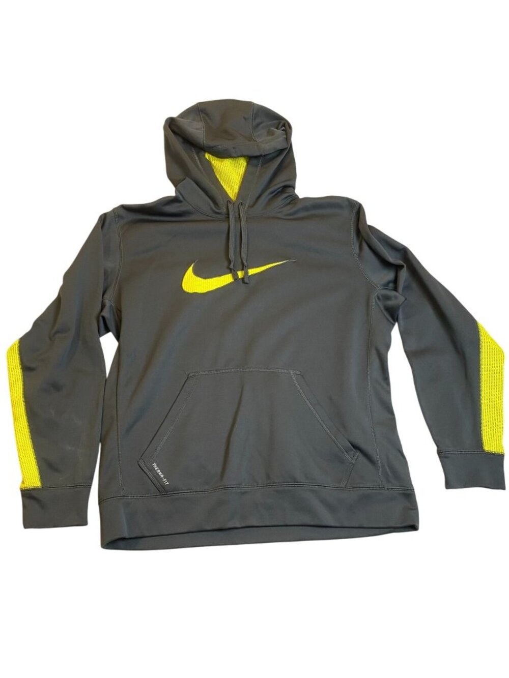Nike Mens Hoodie Sweatshirt Large Therma-Fit Gray Center Swoosh Pullover Fleece